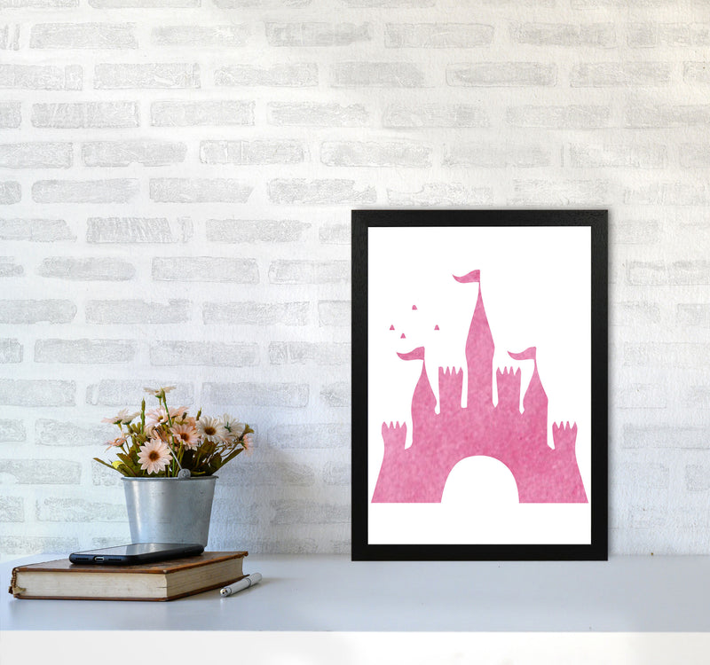 Pink Castle Watercolour Modern Print A3 White Frame