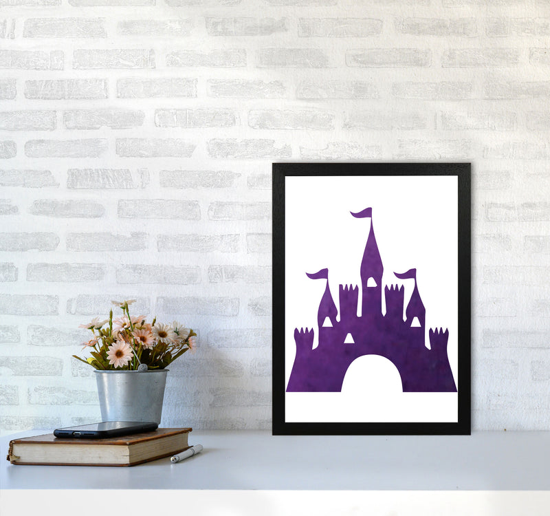 Purple Castle Watercolour Modern Print A3 White Frame