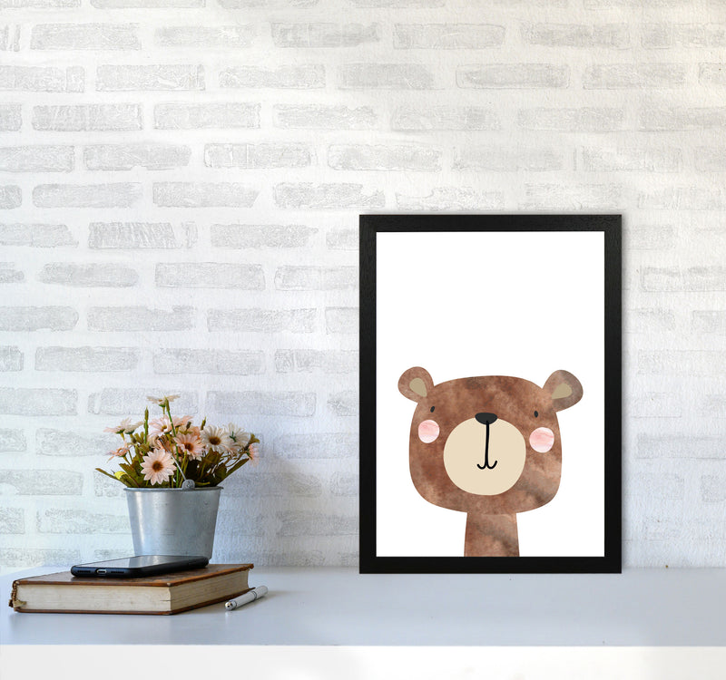 Scandi Brown Bear Watercolour Framed Nursey Wall Art Print A3 White Frame