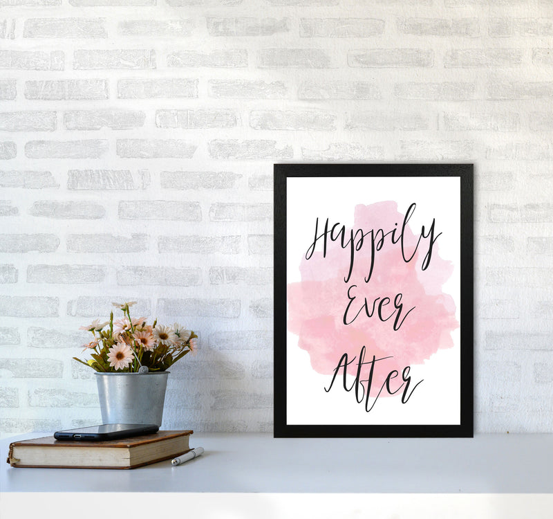 Happily Ever After Pink Watercolour Modern Print A3 White Frame