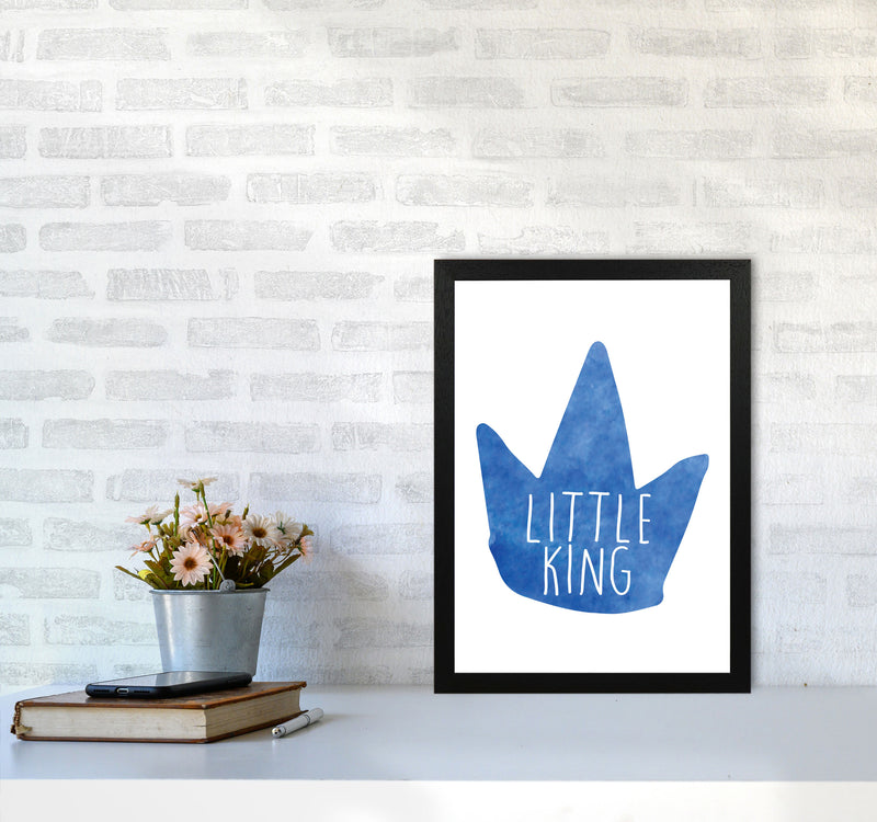 Little King Blue Crown Watercolour Modern Print A3 White Frame