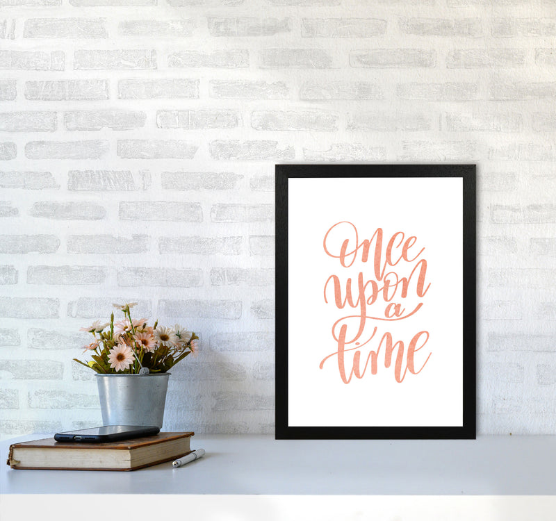 Once Upon A Time Peach Watercolour Framed Typography Wall Art Print A3 White Frame