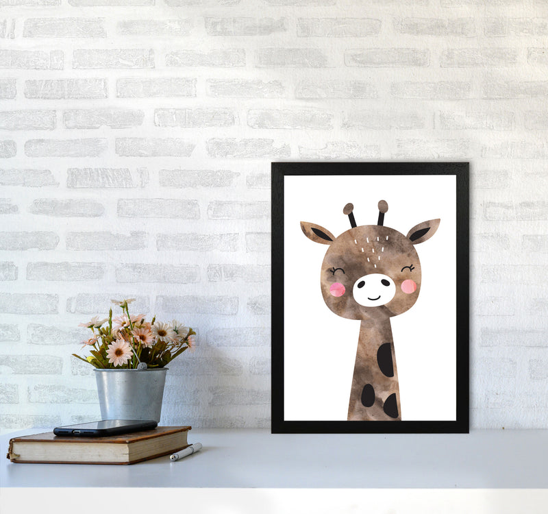 Scandi Brown Giraffe Watercolour Framed Nursey Wall Art Print A3 White Frame