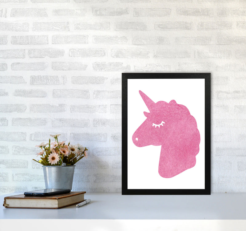 Unicorn Pink Silhouette Watercolour Modern Print A3 White Frame