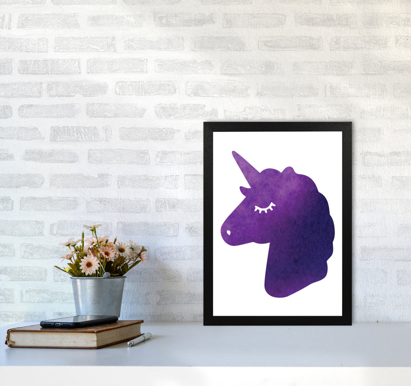 Unicorn Purple Silhouette Watercolour Modern Print A3 White Frame