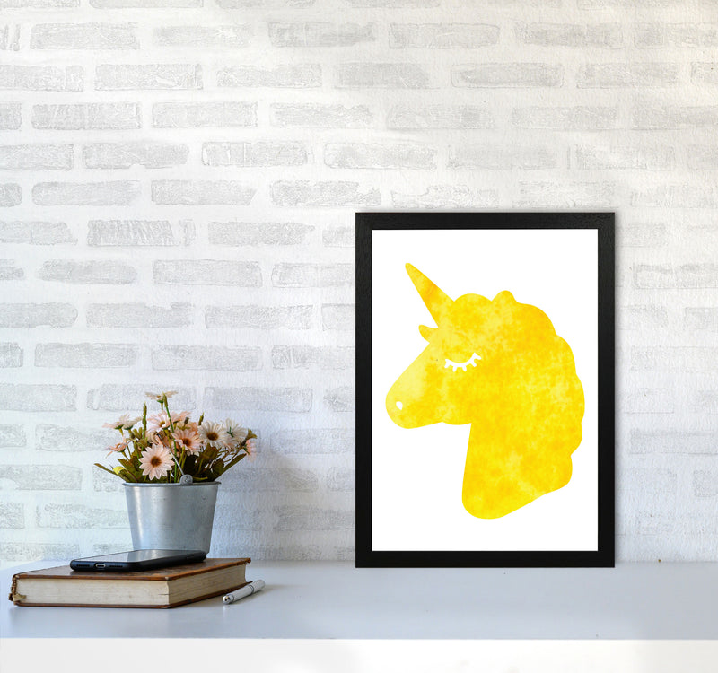 Unicorn Yellow Silhouette Watercolour Modern Print A3 White Frame