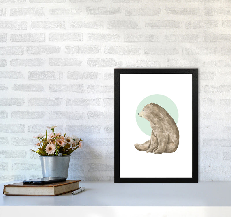 Watercolour Bear With Green Circle Modern Print Animal Art Print A3 White Frame