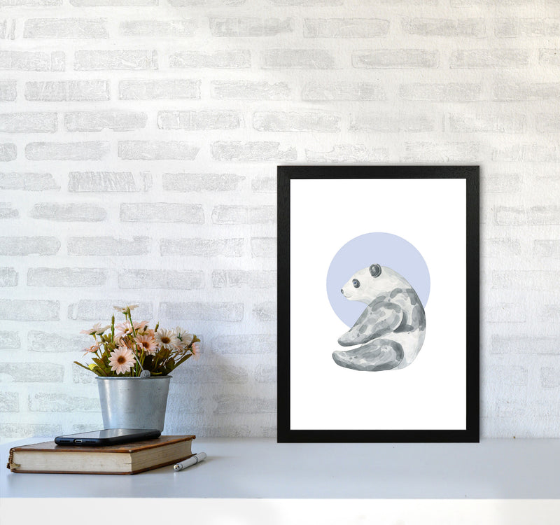 Watercolour Panda With Blue Circle Modern Print, Animal Art Print A3 White Frame