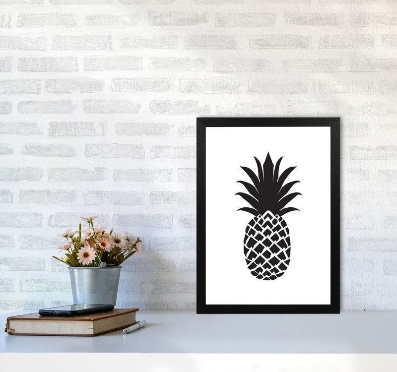 Black Pineapple 2 Modern Print, Framed Kitchen Wall Art A3 White Frame