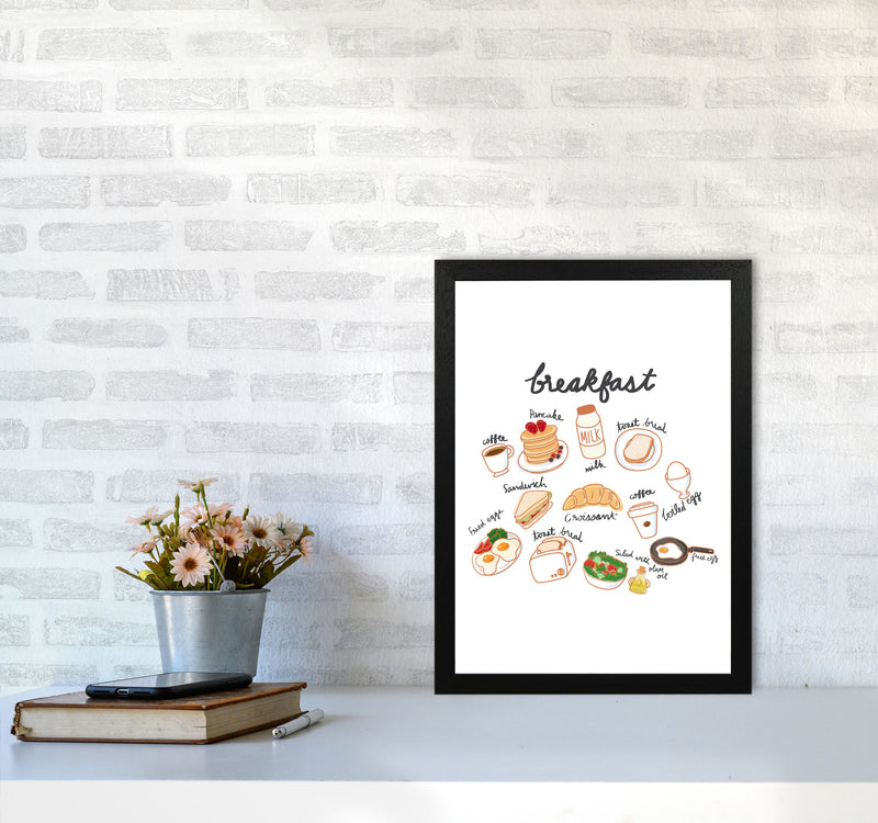 Breakfast Collection Portrait Modern Print, Framed Kitchen Wall Art A3 White Frame