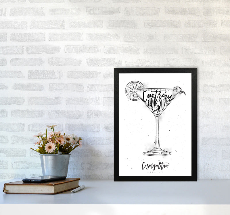 Cosmopolitan Cocktail Modern Print, Framed Kitchen Wall Art A3 White Frame