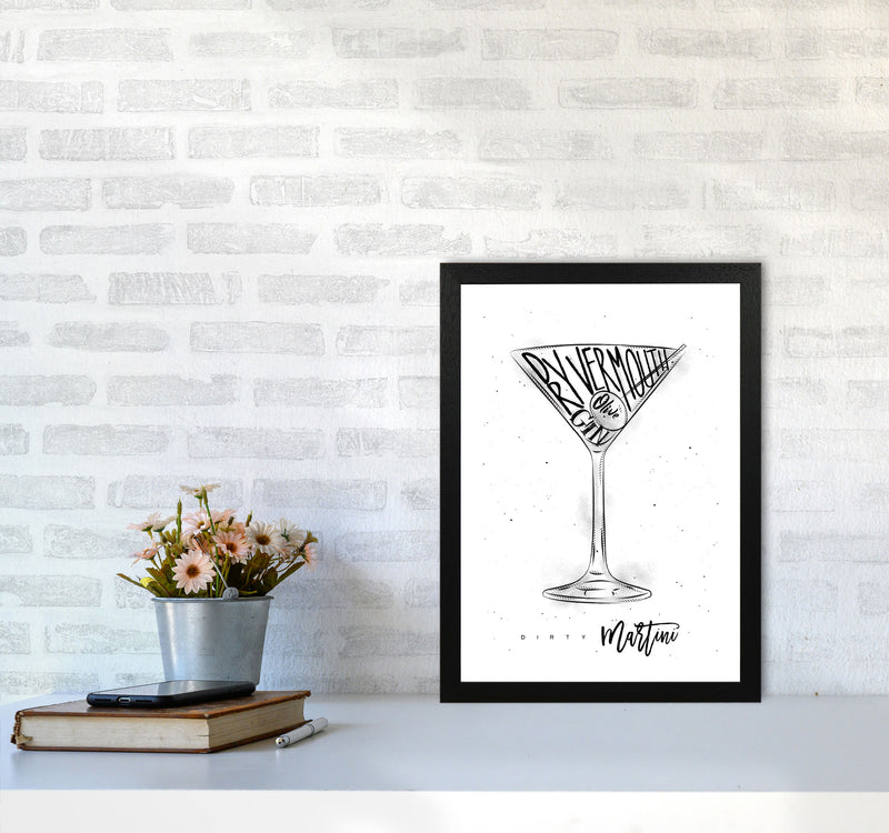 Dirty Martini Cocktail Modern Print, Framed Kitchen Wall Art A3 White Frame