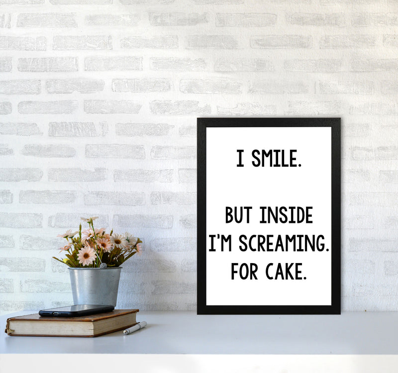 Screaming For Cake Modern Print, Framed Kitchen Wall Art A3 White Frame