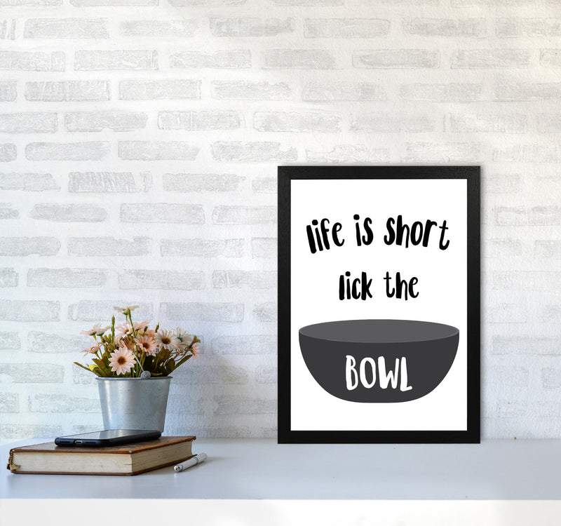 Lick The Bowl Modern Print, Framed Kitchen Wall Art A3 White Frame