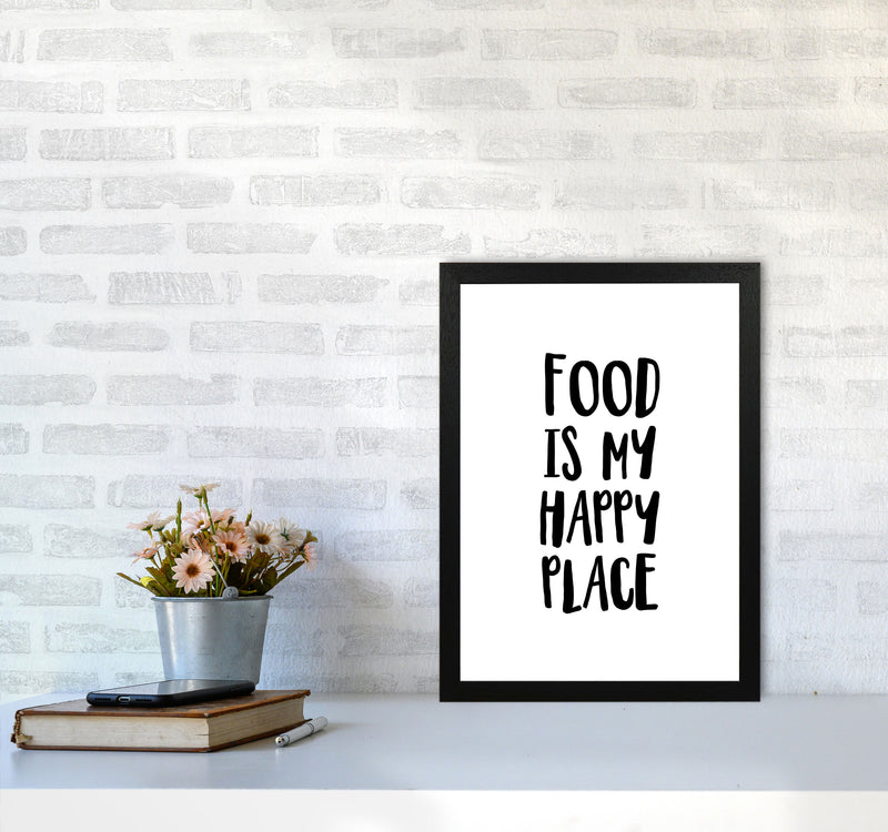 Food Is My Happy Place Framed Typography Wall Art Print A3 White Frame