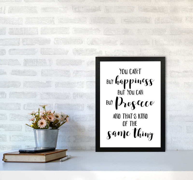 Happiness Is Prosecco Modern Print, Framed Kitchen Wall Art A3 White Frame
