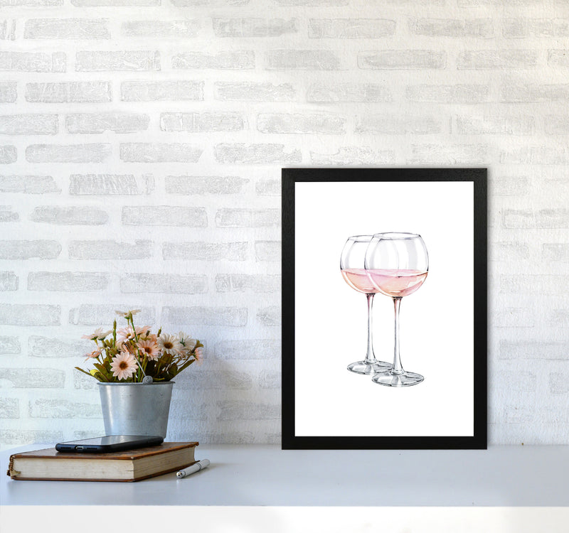 Pink Wine Glasses Modern Print A3 White Frame