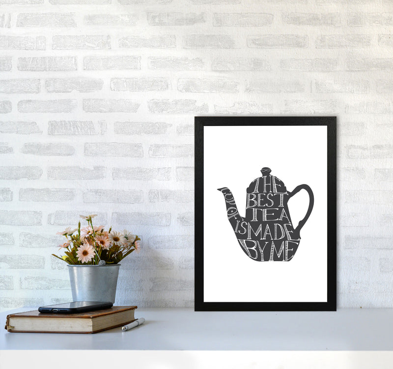 Tea Pot Portrait Modern Print, Framed Kitchen Wall Art A3 White Frame