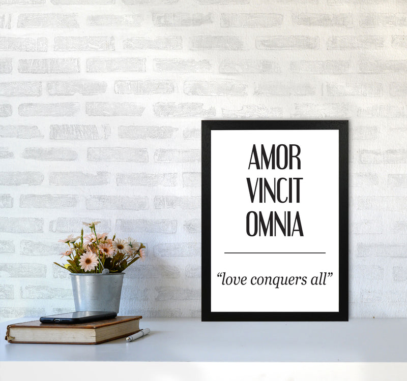 Amor Vincit Omnia Framed Typography Wall Art Print A3 White Frame