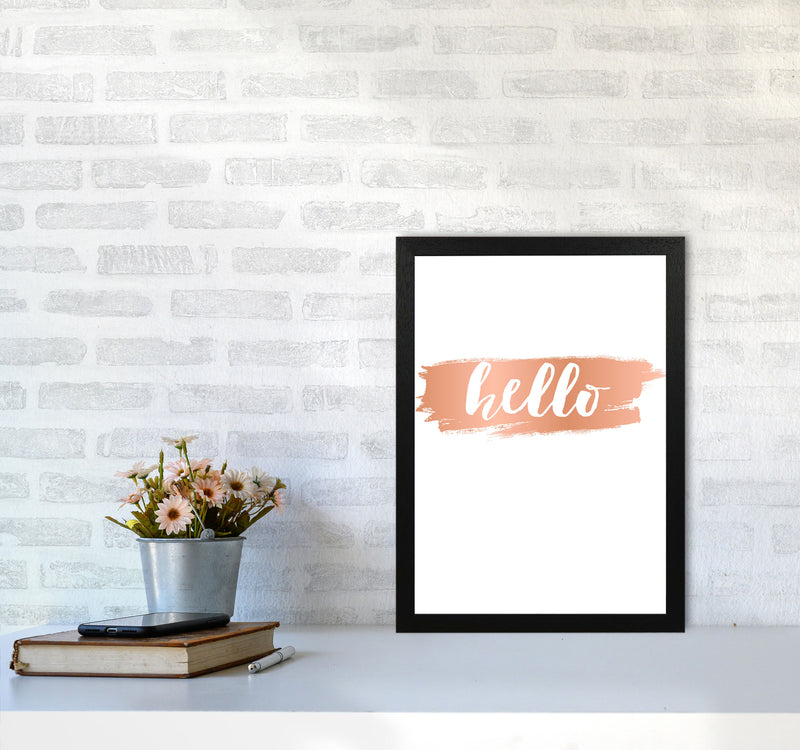 Hello Rose Gold Framed Typography Wall Art Print A3 White Frame