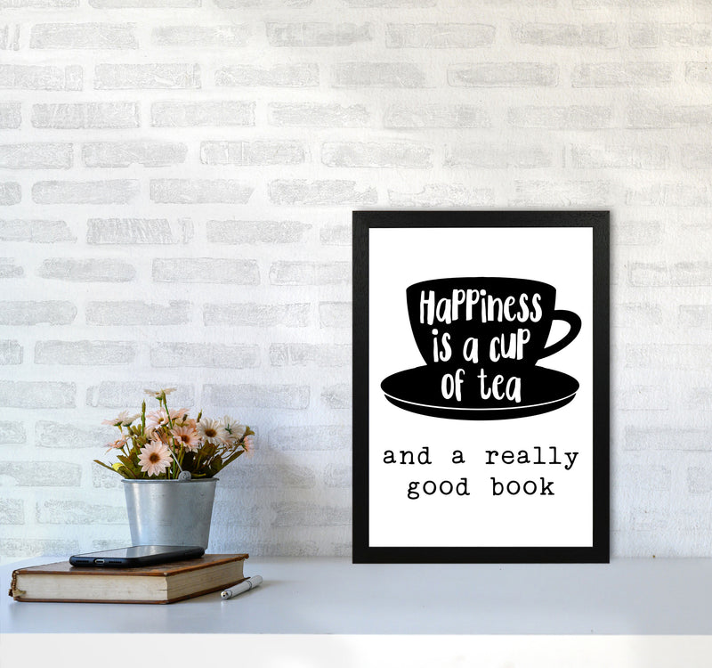 Happiness Is A Cup Of Tea Modern Print, Framed Kitchen Wall Art A3 White Frame