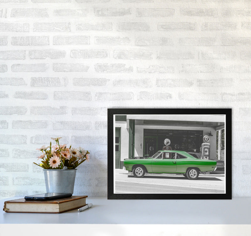 Green Car Modern Print A3 White Frame