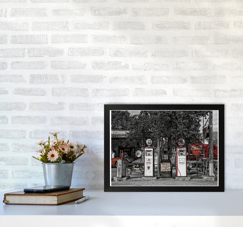 Retro Black And Red Gas Pumps Modern Print A3 White Frame