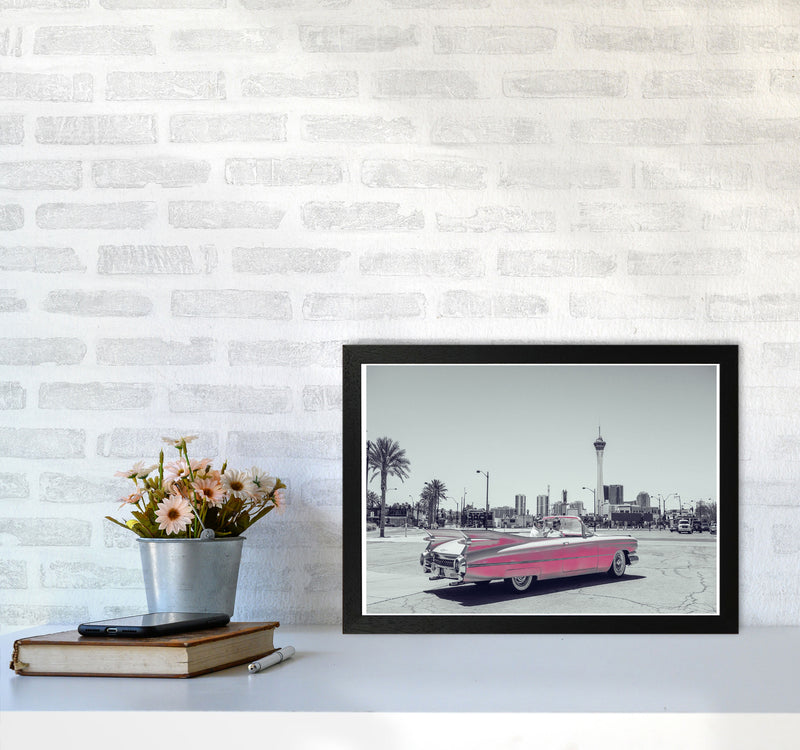 Retro Pink Car Modern Print A3 White Frame