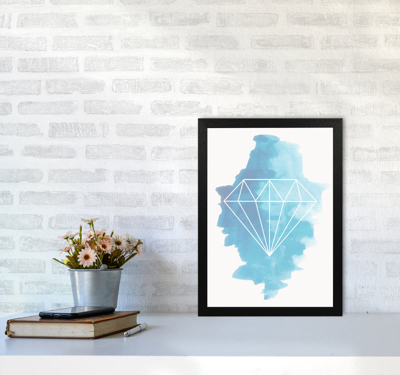 Geo Diamond Blue Watercolour Modern Print A3 White Frame