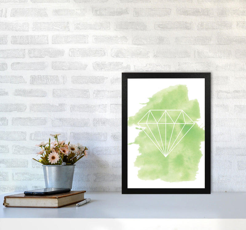 Geo Diamond Green Watercolour Modern Print A3 White Frame