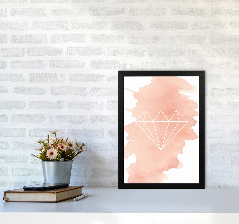 Geo Diamond Peach Watercolour Modern Print A3 White Frame