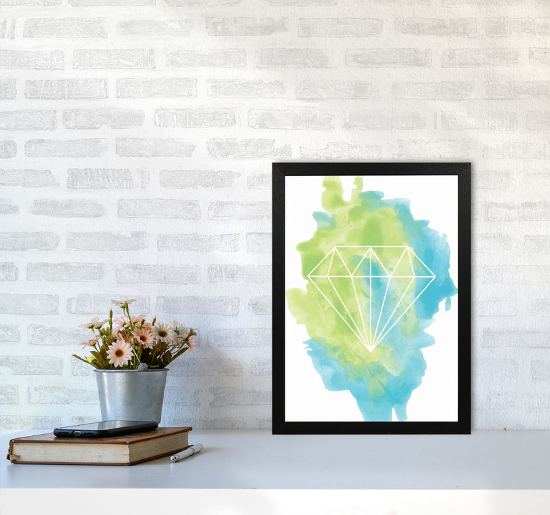 Geo Diamond Turquoise Multi Watercolour Modern Print A3 White Frame