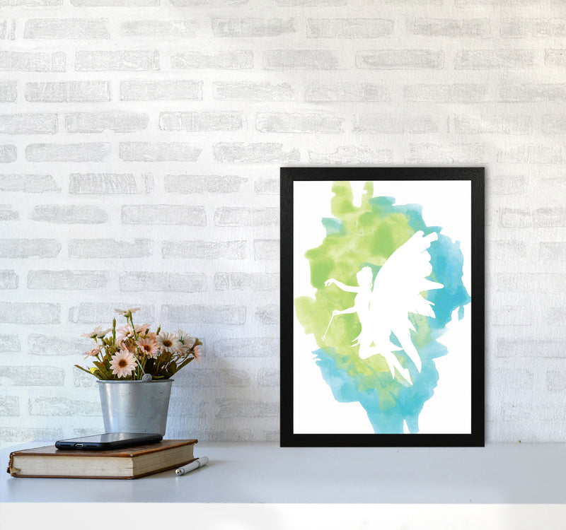 Fairy Turquoise Multi Watercolour Modern Print A3 White Frame