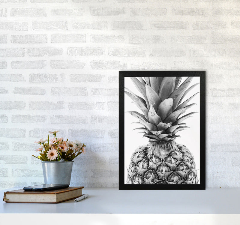 Black And White Pineapple Modern Print, Framed Kitchen Wall Art A3 White Frame