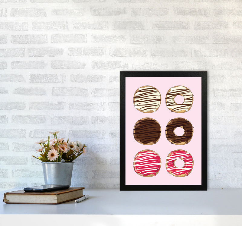 Donuts Pink Modern Print, Framed Kitchen Wall Art A3 White Frame