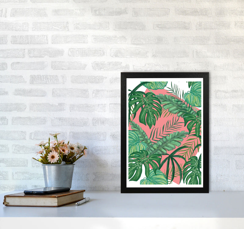 Abstract Leaves With Pink Background Modern Print, Framed Botanical Nature Art A3 White Frame