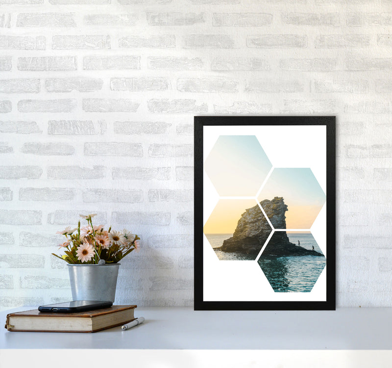 Abstract Hex Island And Sea Modern Print A3 White Frame
