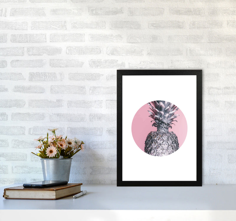 Pineapple Pink Circle Modern Print A3 White Frame