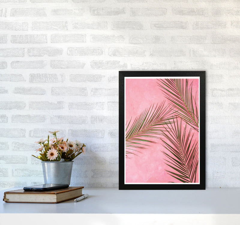 Pink Palm Leaves Modern Print, Framed Botanical & Nature Art Print A3 White Frame