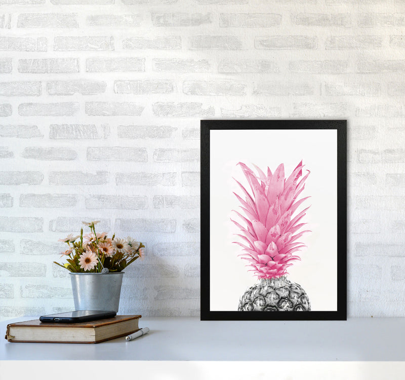 Black And Pink Pineapple Modern Print, Framed Kitchen Wall Art A3 White Frame