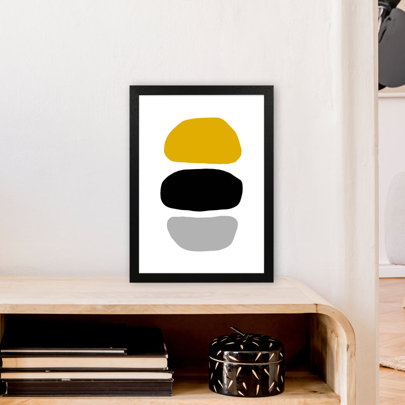 Mustard And Black Abstract Stones 2 Art Print by Pixy Paper A3 White Frame