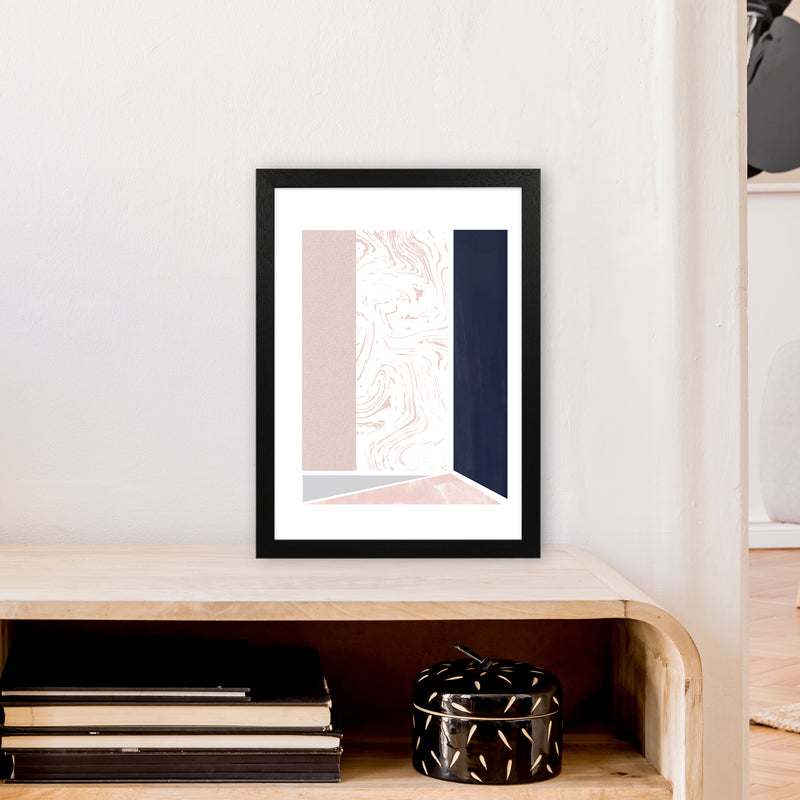 Navy And Marble Pink 2 Art Print by Pixy Paper A3 White Frame