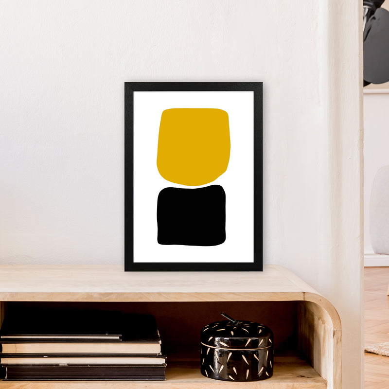 Mustard And Black Abstract Stones 3 Art Print by Pixy Paper A3 White Frame