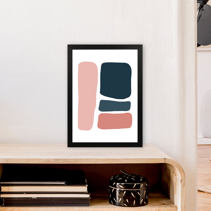 Pink And Navy Abstract Stones 3 Art Print by Pixy Paper A3 White Frame