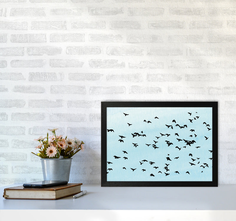 Flock Of Birds Landscape Blue Sky Art Print by Pixy Paper A3 White Frame