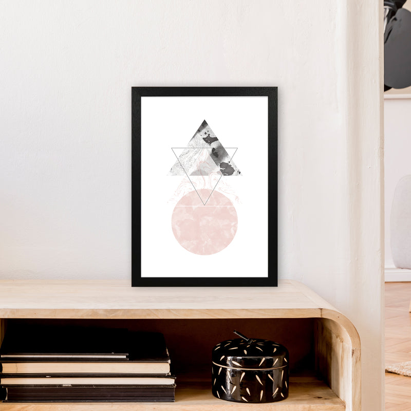 Marble Triangle And Circle Black And Pink Abstract  Art Print by Pixy Paper A3 White Frame