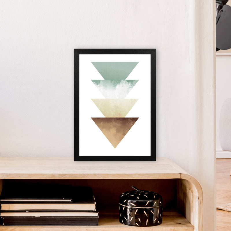 Green And Beige Watercolour Triangles Abstract  Art Print by Pixy Paper A3 White Frame