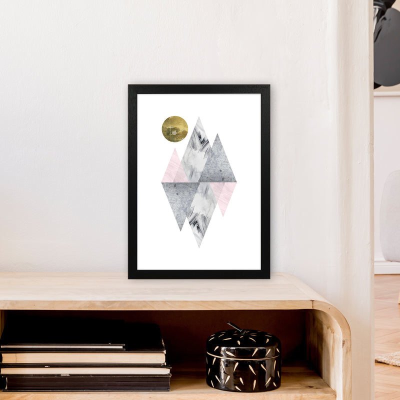 Luna Pink And Grey Diamonds With Gold Moon  Art Print by Pixy Paper A3 White Frame