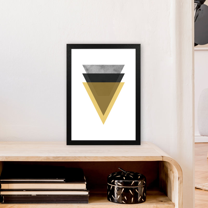Geometric Mustard And Black Triangles  Art Print by Pixy Paper A3 White Frame