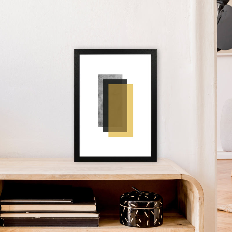 Geometric Mustard And Black Rectangles  Art Print by Pixy Paper A3 White Frame
